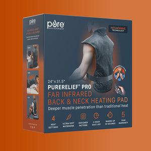 PureRelief® Pro Far Infrared Back & Neck Heating Pad from Pure Enrichment®. Packaging Image. 