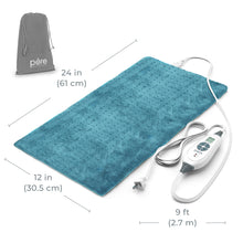 Load image into Gallery viewer, PureRelief® XL – King Size Heating Pad - Turquoise Blue Dimensions Image