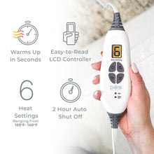 Load image into Gallery viewer, PureRelief® XL – King Size Heating Pad - Charcoal Gray | Warms Up In Seconds, Easy-To-Read LCD Controller, 6 Heat Settings, And 2 Hour Auto Shut Off