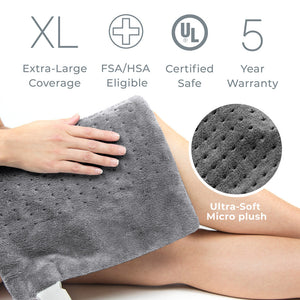 PureRelief® XL – King Size Heating Pad - Charcoal Gray FSA/HSA Eligible