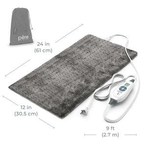 PureRelief® XL – King Size Heating Pad - Charcoal Gray Dimensions Image