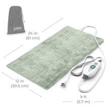 Load image into Gallery viewer, PureRelief® XL – King Size Heating Pad - Zen Green Dimensions Image