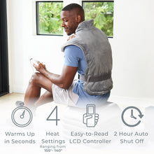 Load image into Gallery viewer, PureRelief® XL Extra-Long Back & Neck Heating Pad, Gray. Features Image.