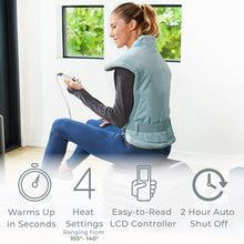 Load image into Gallery viewer, PureRelief® XL Extra-Long Back & Neck Heating Pad, Sea Glass. Features Image.