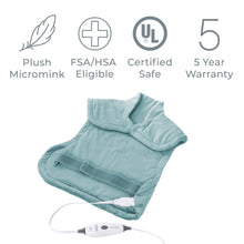 Load image into Gallery viewer, PureRelief® XL Extra-Long Back &amp; Neck Heating Pad, Sea Glass. FSA/HSA Eligible.