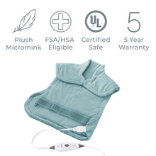 Load image into Gallery viewer, PureRelief® XL Extra-Long Back & Neck Heating Pad, Sea Glass. FSA/HSA Eligible.