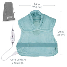 Load image into Gallery viewer, PureRelief® XL Extra-Long Back & Neck Heating Pad, Sea Glass. Dimensions Image.