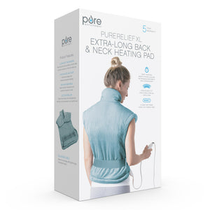 PureRelief® XL Extra-Long Back & Neck Heating Pad, Sea Glass. Packaging Image.