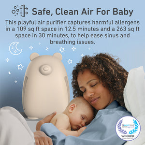PureBaby® Bear Air Purifier - Sweet Oat | Safe, Clean Air For Baby - This Playful Air Purifier Captures Harmful Allergens In A 109 Sq Ft Space In 12.5 Minutes And A 263 Sq Ft Space In 30 Minutes, To Help Ease Sinus And Breathing Issues