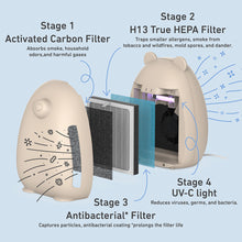 Load image into Gallery viewer, PureBaby® Bear Air Purifier - Sweet Oat | Stage 1 - Activated Carbon Filter, Stage 2 - H13 True HEPA Filter, Stage  - Antibacterial* Filter, And Stage 4 UV-C Light