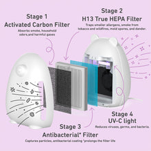 Load image into Gallery viewer, PureBaby® Bear Air Purifier - White | Stage 1 - Activated Carbon Filter, Stage 2 - H13 True HEPA Filter, Stage  - Antibacterial* Filter, And Stage 4 UV-C Light