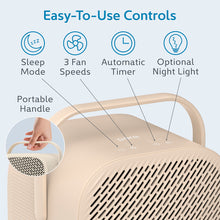 Load image into Gallery viewer, PureZone™ DUO Tabletop Air Purifier - Sweet Oat - Easy-To-Use Controls Include Sleep Mode, 3 Fan Speeds, Automatic Timer, And Optional Night Light