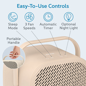 PureZone™ DUO Tabletop Air Purifier - Sweet Oat - Easy-To-Use Controls Include Sleep Mode, 3 Fan Speeds, Automatic Timer, And Optional Night Light