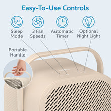 Load image into Gallery viewer, PureZone™ DUO Tabletop Air Purifier - Sweet Oat - Easy-To-Use Controls Include Sleep Mode, 3 Fan Speeds, Automatic Timer, And Optional Night Light