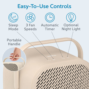 PureZone™ DUO Tabletop Air Purifier - Sweet Oat - Easy-To-Use Controls Include Sleep Mode, 3 Fan Speeds, Automatic Timer, And Optional Night Light
