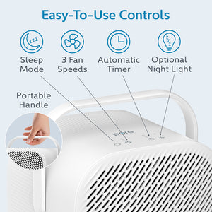 PureZone™ DUO Tabletop Air Purifier - White - Easy-To-Use Controls Include Sleep Mode, 3 Fan Speeds, Automatic Timer, And Optional Night Light