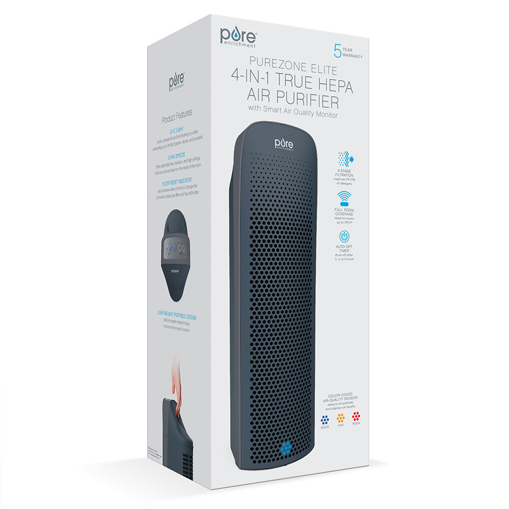 Pure Enrichment PureZone Elite True HEPA Large Room Tower Air Purifier with Air Quality Monitor, 4 Stage Filtration and UV-C Light, Helps Destroy Bacteria, Smoke, Pollen & Dust (White) - Thumbnail 4
