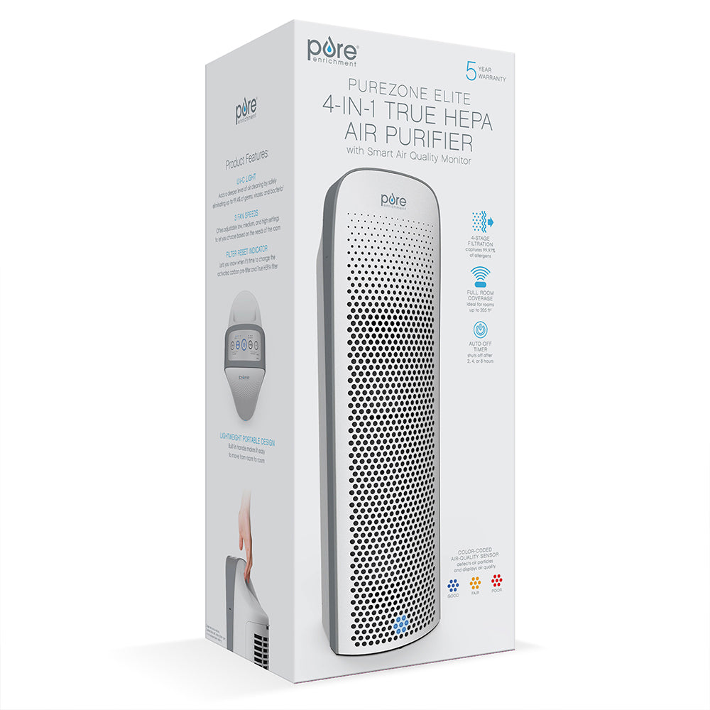 Pure Enrichment PureZone Elite True HEPA Large Room Tower Air Purifier with Air Quality Monitor, 4 Stage Filtration and UV-C Light, Helps Destroy Bacteria, Smoke, Pollen & Dust (White) - Thumbnail 5