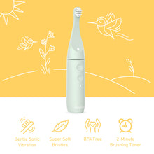 Load image into Gallery viewer, PureBaby® Infant-to-Toddler Electric Toothbrush - Sage Green - Gentle Sonic Vibration, Super Soft Bristles, BPA Free, And 2-Minute Brushing Timer