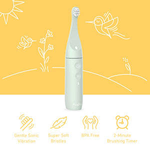 PureBaby® Infant-to-Toddler Electric Toothbrush - Sage Green - Gentle Sonic Vibration, Super Soft Bristles, BPA Free, And 2-Minute Brushing Timer