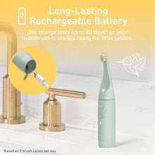 Load image into Gallery viewer, PureBaby® Infant-to-Toddler Electric Toothbrush - Sage Green - Long, Lasting Rechargeable Battery - One Charge Lasts Up To 80 Days So Your Toothbrush Is Always Ready For Little Smiles.