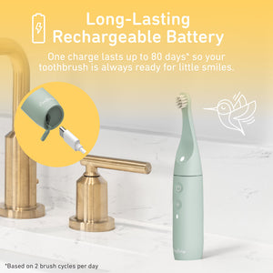 PureBaby® Infant-to-Toddler Electric Toothbrush - Sage Green - Long, Lasting Rechargeable Battery - One Charge Lasts Up To 80 Days So Your Toothbrush Is Always Ready For Little Smiles.