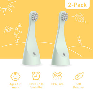 PureBaby® Infant-to-Toddler Electric Toothbrush (PEBBYBSH-SG) - 2-Pack Replacement Bristle Brush Heads - Ages 1-3 Years, Lasts Up To 3 Months, BPA Free, And Soft Bristles