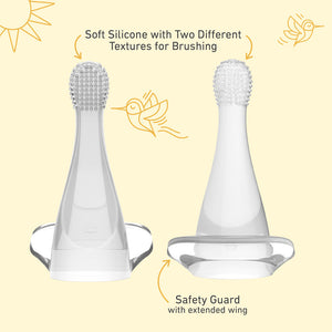 PureBaby® Infant-to-Toddler Electric Toothbrush (PEBBYBSH-SG) - 2-Pack Replacement Silicone Brush Heads - Soft Silicone With Two Different Textures For Brushing And Safety Guard With Extended Wing