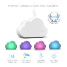 Load image into Gallery viewer, Baby Cloud Set Portable Sound Machine and Humidifier | MisAire Ultrasonic Cool Mist Humidifier - Up To 24 Hours Of Cool Mist, Color Choice Technology, Adjustable Mist Control, And Auto-Safety Shut Off