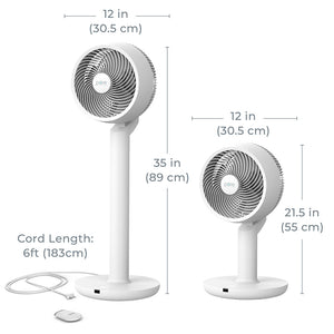 2-in-1 Circulating Floor & Desk Fan | Dimensions