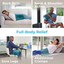 Load image into Gallery viewer, PureRelief® XL Electric Heating Pad - Turquoise Blue | Enjoy Full-Body Relief Including Back Pain, Neck &amp; Shoulder Aches, Sore Legs, And Abdominal Cramps