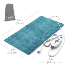 Load image into Gallery viewer, PureRelief® XL Electric Heating Pad - Turquoise Blue | Product Dimensions
