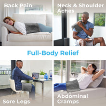 Load image into Gallery viewer, PureRelief® XL Electric Heating Pad - Charcoal Gray | Enjoy Full-Body Relief Including Back Pain, Neck &amp; Shoulder Aches, Sore Legs, And Abdominal Cramps