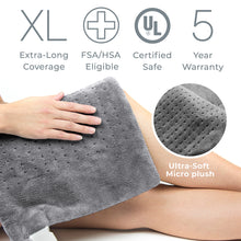 Load image into Gallery viewer, PureRelief® XL – King Size Heating Pad - Charcoal Gray | Extra-Long Coverage, FSA/HSA Eligible, Certified Safe, 5 Year Warranty, And Ultra-Soft Micro Plush