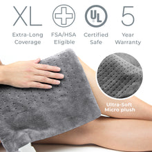 Load image into Gallery viewer, PureRelief® XL Electric Heating Pad - Charcoal Gray | Extra-Long Coverage, FSA/HSA Eligible, Certified Safe, 5 Year Warranty, And Ultra-Soft Micro Plush