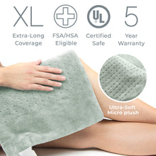 Load image into Gallery viewer, PureRelief® XL – King Size Heating Pad - Zen Green | Extra-Long Coverage, FSA/HSA Eligible, Certified Safe, 5 Year Warranty, And Ultra-Soft Micro Plush