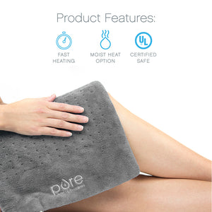 PureRelief® Deluxe Heating Pad - Gray - Features Fast Heating, Moist Heat Option, And Certified Safe