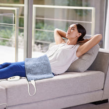 Load image into Gallery viewer, PureRelief® Deluxe Heating Pad - Rain Blue - Lifestyle Image