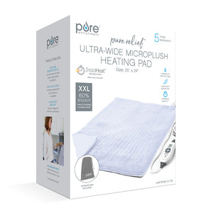 PureRelief® XXL Ultra-Wide Microplush Heating Pad | Periwinkle Powder | Packaging