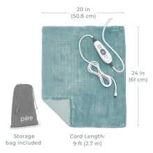 Load image into Gallery viewer, PureRelief® XXL Ultra-Wide Microplush Heating Pad - Sea Glass | Dimensions + Storage Bag Included