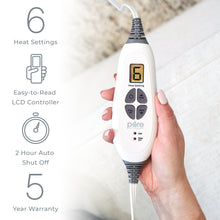 Load image into Gallery viewer, PureRelief® XXL Ultra-Wide Microplush Heating Pad - Gray | 6 Heat Settings, Easy-To-Read LCD Controller, 2-Hour Auto Shut Off, and 5 Year Warranty
