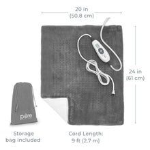 Load image into Gallery viewer, PureRelief® XXL Ultra-Wide Microplush Heating Pad - Gray | Dimensions + Storage Bag Included
