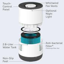 Load image into Gallery viewer, MistAire™ Eva 4-Speed Evaporative Humidifier | Product Features Whirlwind Fan Vents, Touch-Control Panel, Optional Night Light, 2.8-Liter Water Tank, And Anti-Bacterial Filter* (*Prolongs Filter Life) And Non-Slip Feet