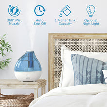 Load image into Gallery viewer, MistAire™ Ultrasonic Cool Mist Humidifier | Pure Enrichment® - 360° Mist Nozzle, Auto Shut Off, 1.7-Liter Tank Capacity, and Optional Night Light