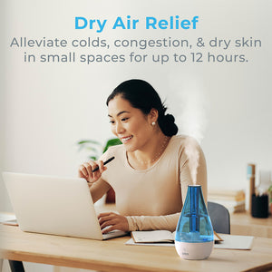 Pure Enrichment® MistAire™ Studio Ultrasonic Cool Mist Humidifier Provides Dry Air Relief. Alleviates colds, congestion, & dry skin in small spaces for up to 12 hours.