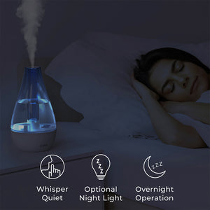 Pure Enrichment® MistAire™ Studio Ultrasonic Cool Mist Humidifier is whisper quiet, has an optional night light making it ideal for overnight operation.
