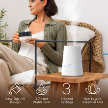 Load image into Gallery viewer, HUME™ Max Top Fill Humidifier - White | Easy Top-Fill Design, 3.7-Liter Water Tank, 3 Speed Settings, And Works With Essential Oils