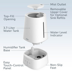 types of humidifier fill caps top bottom front