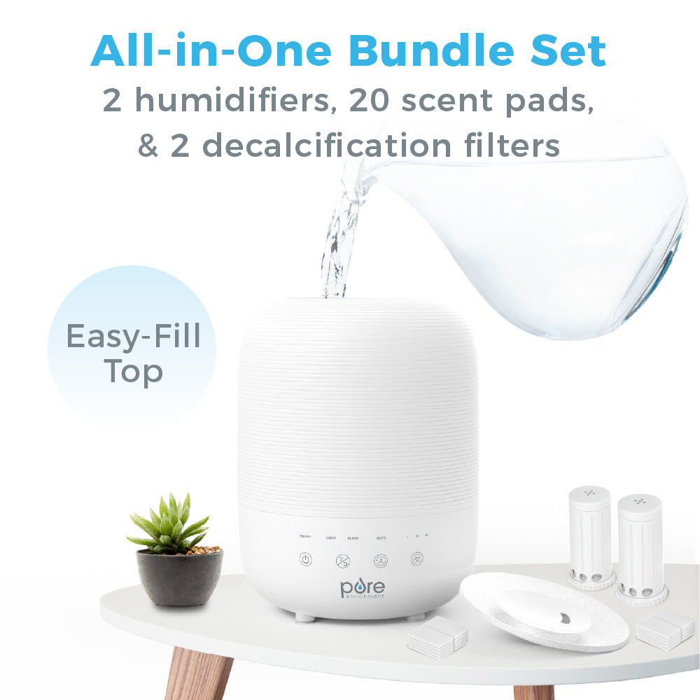 Load image into Gallery viewer, HUME™ Sense 2-Pack Bundle - 2 Humidifiers, 2 Filters, &amp; 20 Scent Pads | Pure Enrichment®