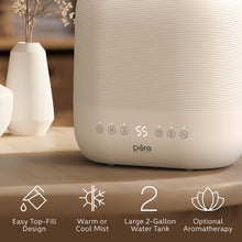 Load image into Gallery viewer, HUME™ Sense Warm &amp; Cool Mist Top Fill Humidifier - Easy Top-Fill Design, Warm Or Cool Mist, Large 2-Gallon Water Tank, And Optional Aromatherapy